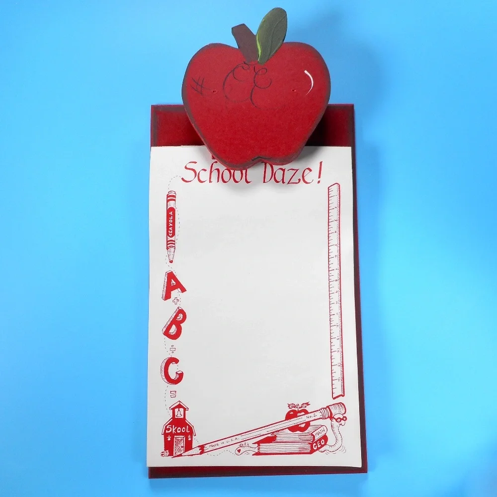 Vintage Red Apple Wood Clipboard Handmade Office Granny Core Teacher Craft w Pad